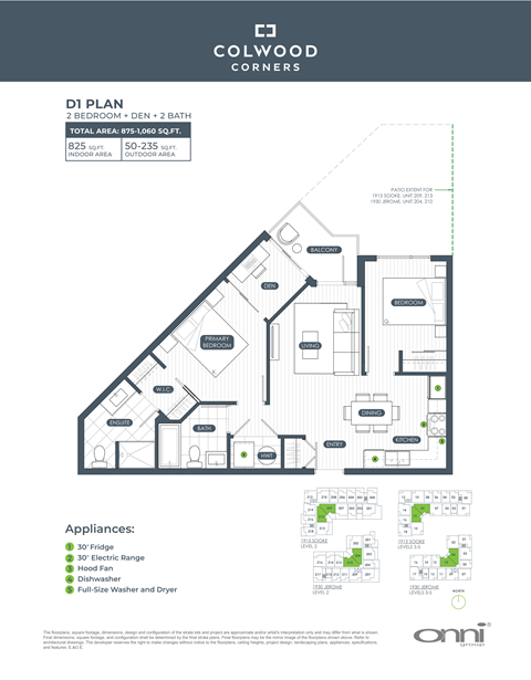 Floor plan for 2 beds, 2 baths, 825 sqft